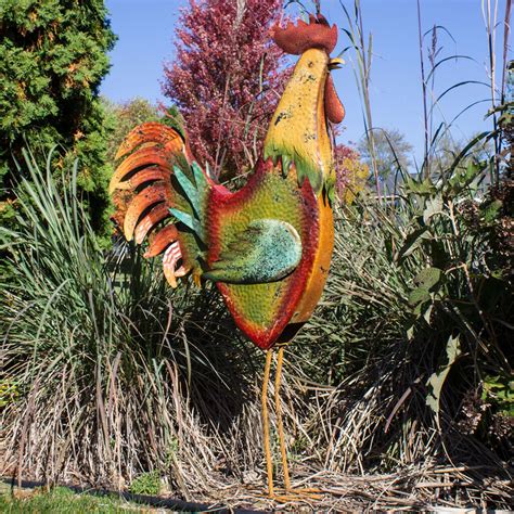 63 Inch Metal Rooster Decorative Garden Statue Backyard Expressions