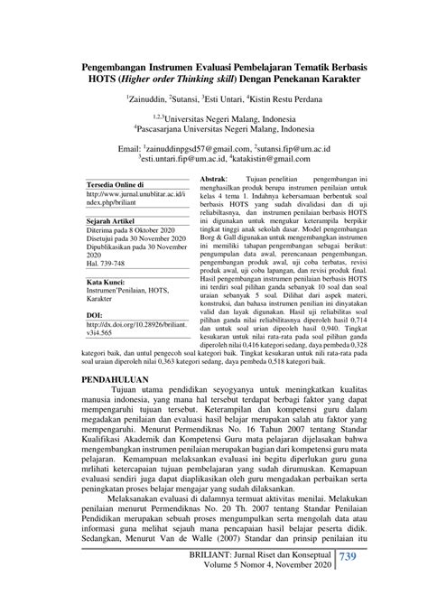 PDF Pengembangan Instrumen Evaluasi Pembelajaran Tematik Berbasis