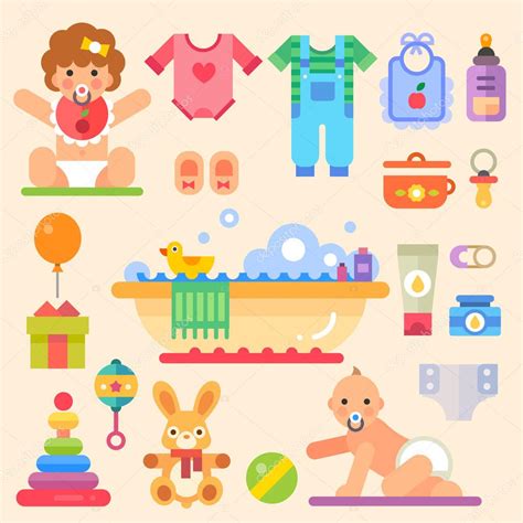 Newborn Babies With Toys And Stuff Stock Illustration By ©tastyvector
