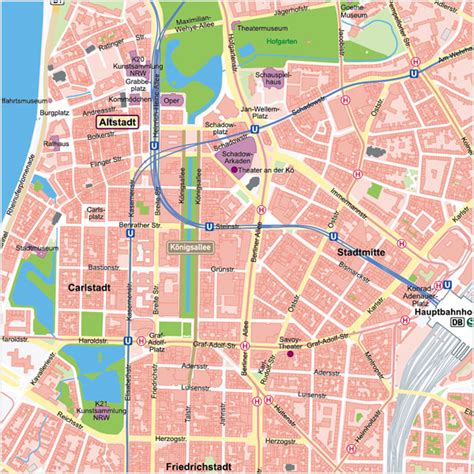 Düsseldorf Innenstadt Stadtplan Vektorkarte Mit Gebäuden