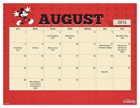 2021 walt disney world crowd calendar | love the mouse travel. August 2016 Printable Calendar | Disney Family