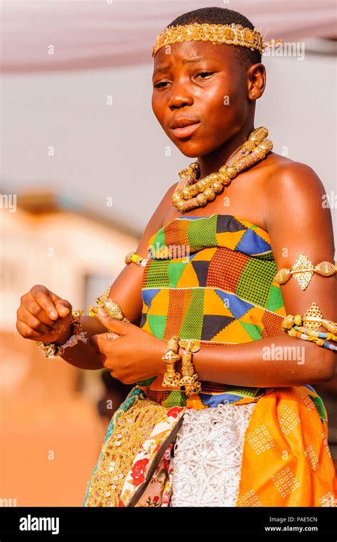 Ghana March 3 2012 Ghanaian Girl In National Colors Clothes Dances