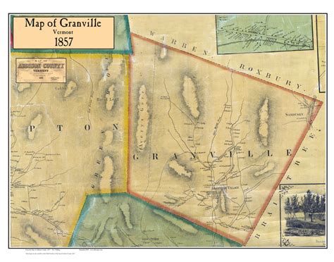 Granville Vermont 1857 Old Town Map Custom Print Addison Co Old Maps