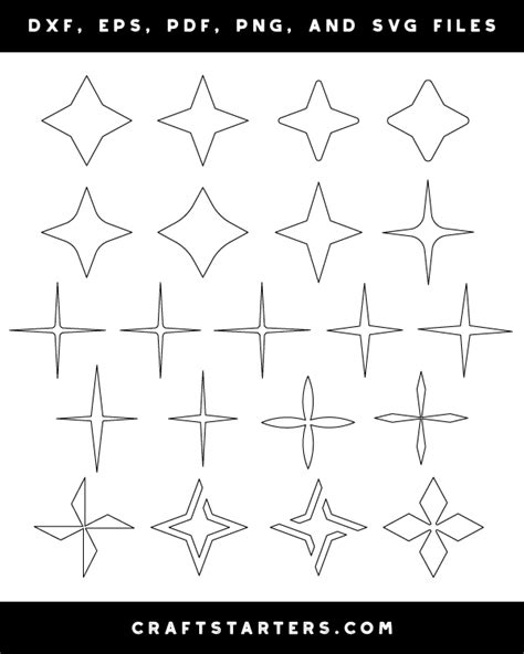 4 Point Star Outline Patterns Dfx Eps Pdf Png And Svg Cut Files