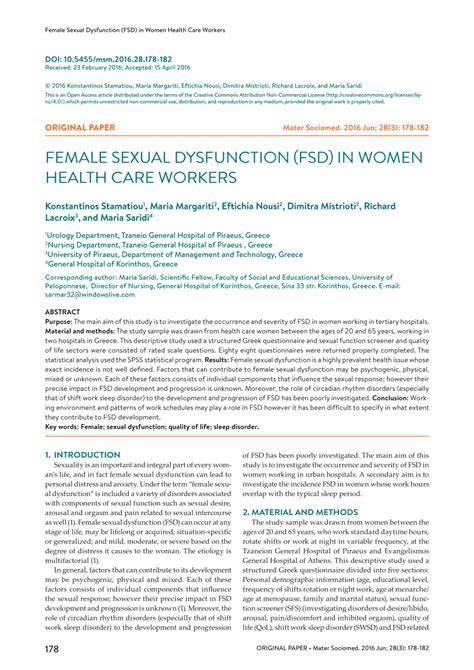 Pdf Female Sexual Dysfunction Fsd In Women Health Care Workers