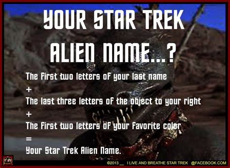 What Is Your Star Trek Alien Name Star Trek Tos Star Wars Star Trek