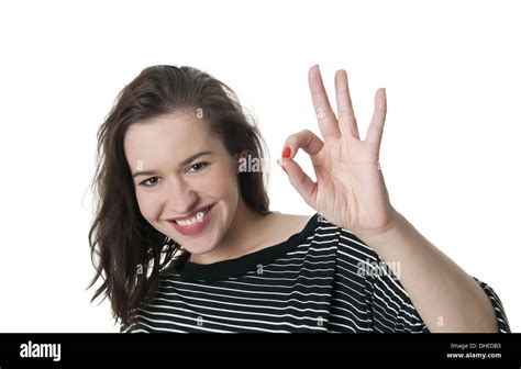 Woman Showing Ok Sign Stock Photo Alamy