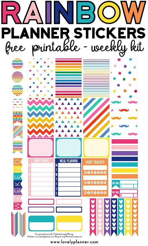 Free Printable Rainbow Planner Stickers Weekly Kit Free Printable