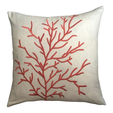 Coastal Coral Embroidered Pillow Chairish