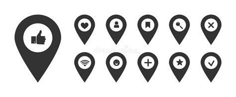 Map Pointer Pin Set With Social Media Icon Black Stock Vector