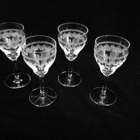 Vintage Cordial Set Of 4 Etched Scrolling Crystal Aperitif Etsy Stemware Bar Glasses Crystals