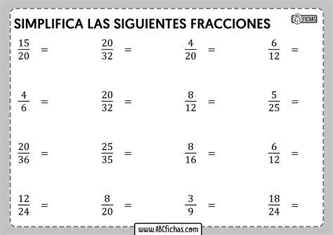 Ejercicios De Simplificacion De Fracciones Abc Fichas