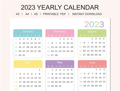 2023 Calendar 2023 Calendar Wall 2023 Calendar Template Year At A