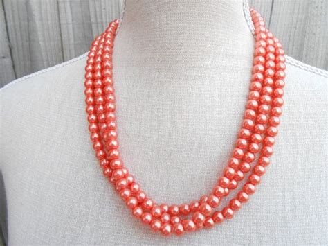 Orange Pearl Necklace Great For Wedding Bride Bridal Birthday Gift