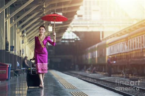 Traveler Girl Walking And Waits Train Photograph By Sasin Tipchai Pixels