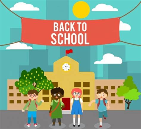 Back To School Banner Pupil Icons Colored Cartoon Vectors Graphic Art