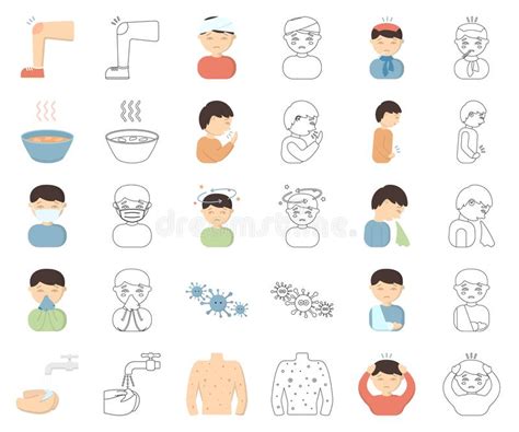 The Sick Man Cartoonoutline Icons In Set Collection For Design