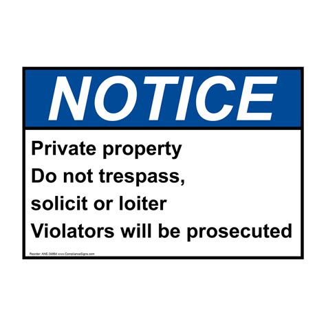 Notice Sign Private Property Do Not Trespass Solicit Ansi