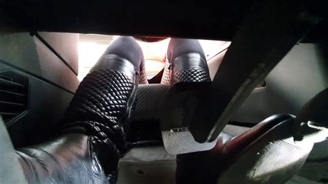 Pedal Pumping And Driving With Winter Flat Leather Boots Under Pedal