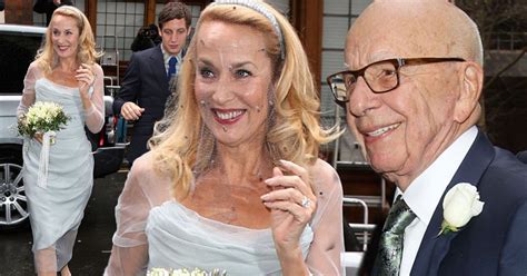 first pictures of jerry hall s wedding dress as rupert murdoch s bride wears blue and flat shoes