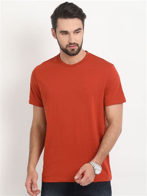 Indian Terrain 100 % Cotton Red Solid Regular Fit T-Shirt for Men - Buy 