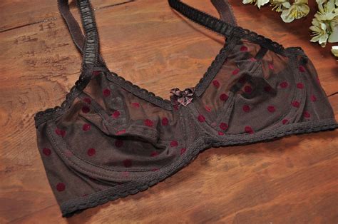 See Through Brown Mesh Soft Cup Bralettes With Polka Dots Etsy
