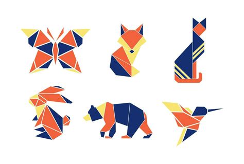 Geometric Colorfull Origami Tangram Animals Vector Simple Illustration