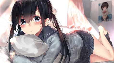 Desktop Wallpaper Lying Down In Bed Original Anime Girl Hd Image Picture Background 63fdba