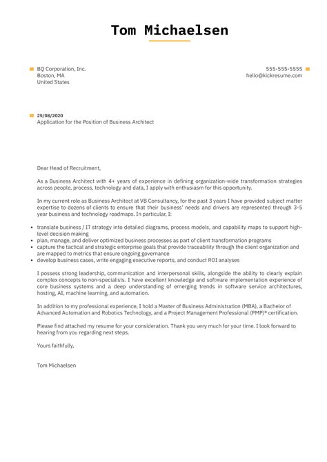 Business Architect Cover Letter Example Kickresume