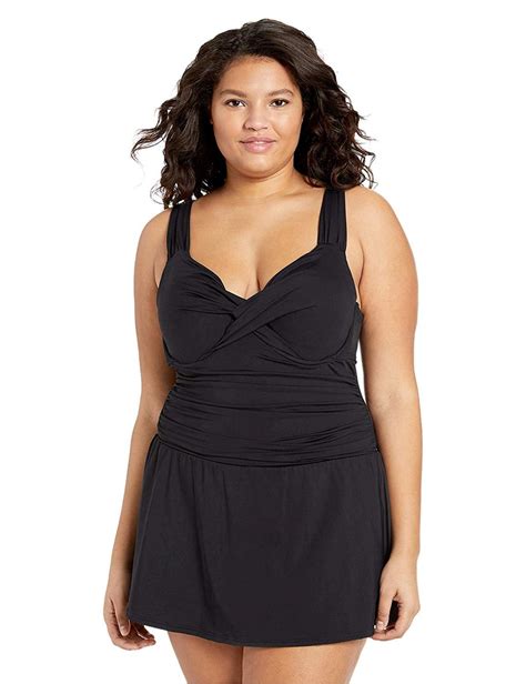 Anne Cole Womens Plus Size Halter Underwire Swimdress One New Black Size 160 190608503536 Ebay