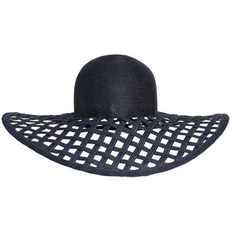 Eugenia Kim Jody Perforated Large Brim Straw Hat Navy Blue Straw