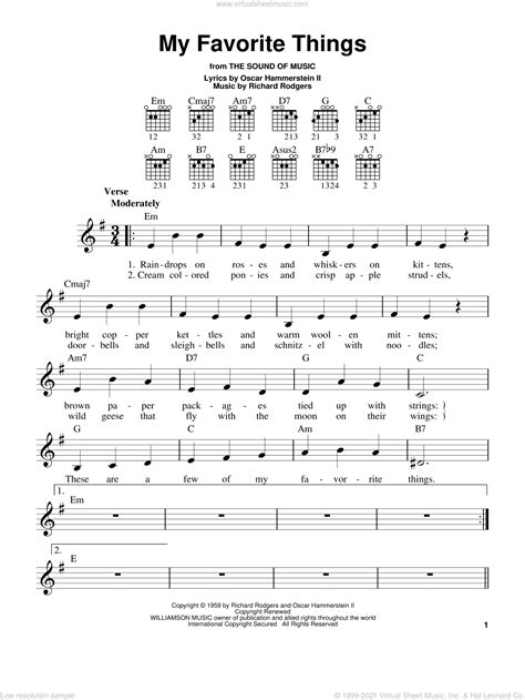 Hammerstein My Favorite Things Easy Sheet Music For Guitar Solo