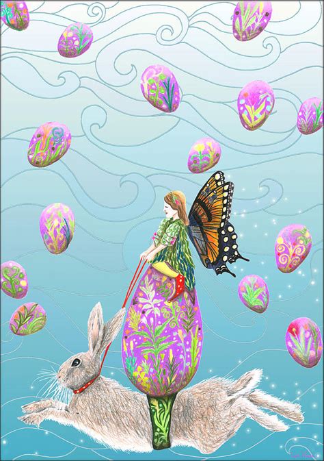 fairy riding an egg and easter bunny mixed media by lise winne fine art america
