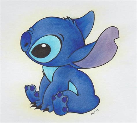 Cute Stitch Drawing With Blue Hair And Big Eyes