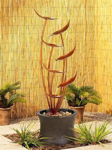 Tiered Copper Leaves Rustic Modern Outdoor Floor Water Fountain 41