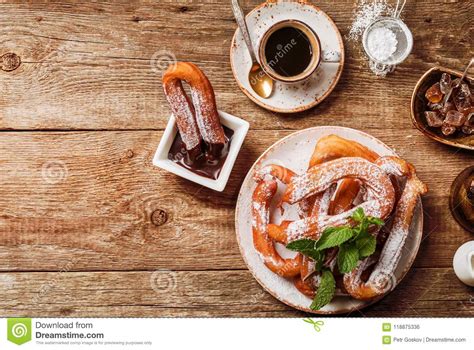Churros Coffee And Hot Chocolate Stock Photo Image Of