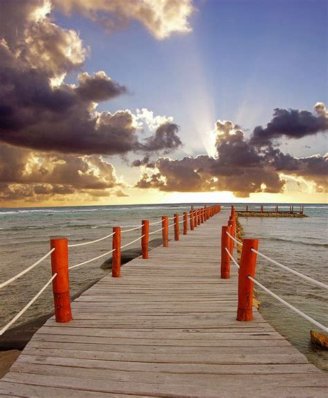 Sunset Over Jetty At Yucatan Mexico Landscape Poster Landscape Nature