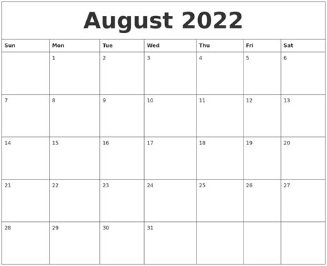 August 2022 Printable Calendar Pages