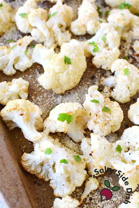 Oven Roasted Cauliflower With Parmesan And Garlic Salty Side Dish Recipes