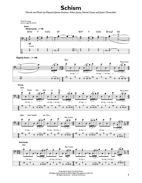 Schism By Tool Sheet Music For Easy Bass Tab At Sheet Music Direct