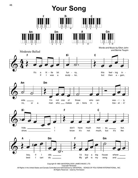 Your Song Sheet Music Elton John Super Easy Piano