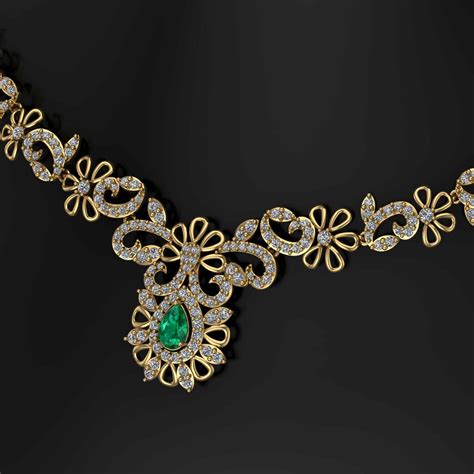 18k Diamond And Emerald Fancy Necklace 2268g Om Jewellers