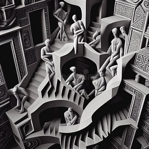 M C Escher Estilo Escada Original Ilustração Surreal Mc Ilustração