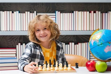 Play Chess Child Thinking Near Chessboard Learning And Growing
