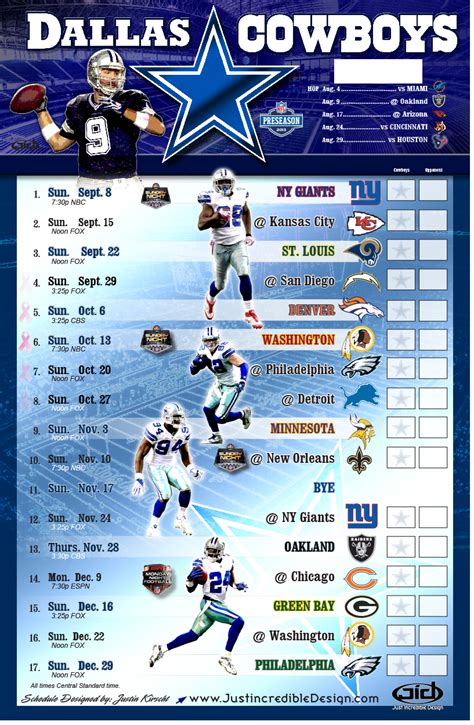 Cowboys Schedule Printable