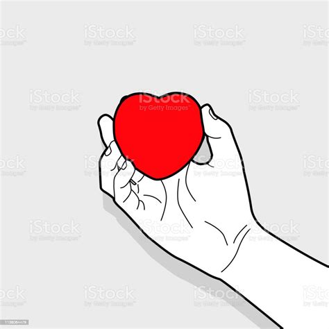 Hand Outline Holding Red Heart Symbol Stock Illustration Download