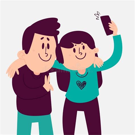 Cute Couple Taking A Selfie Stock Vector Illustration Of Teen Media