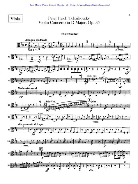 Free Sheet Music For Violin Concerto Op35 Tchaikovsky Pyotr By Pyotr Tchaikovsky
