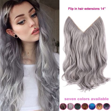 14 Inch Grey Silver Hair No Clip Hair Extension Brazilian Natural Wave