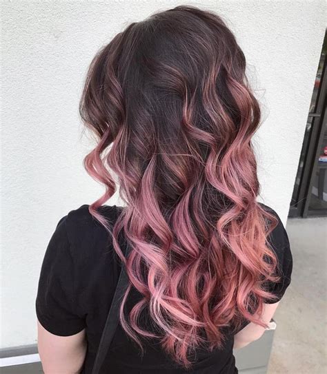 caramelombrehair ombre hair color rose gold hair brunette balayage hair rose